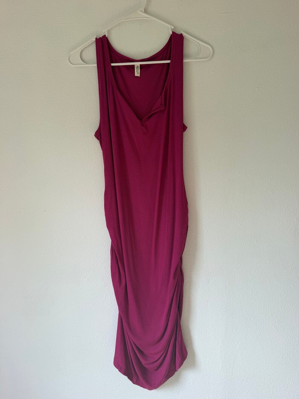 NWOT Wine Red Pink Ribbed Sleeveless Dress Ruched Siding Bodycon Dress Size XL